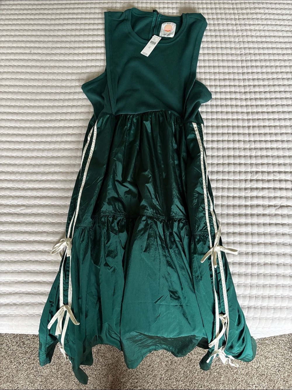 NWT Anthropologie Emerald Green Sleeveless Midi Dress with Ribbon Ties